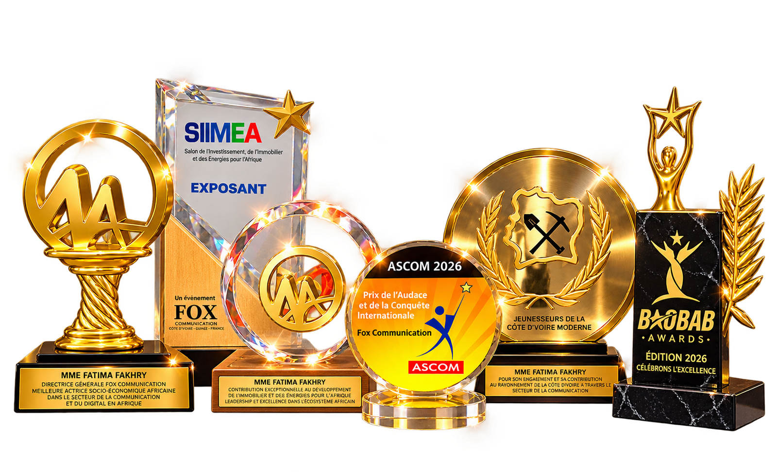 Trophées d’excellence scintillants en cristal et or